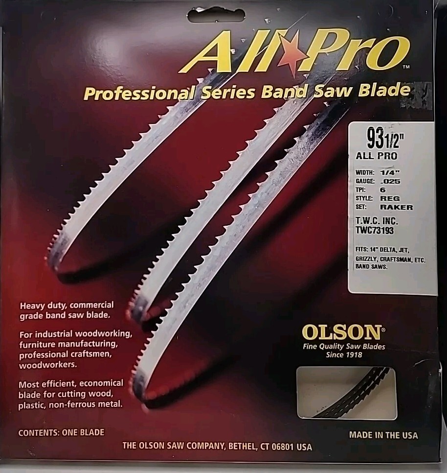 MVP Olson Band Saw Wood, Plastic Blade 93.5 Inch Width 1/4 Gauge .25 TPI 6 Raker