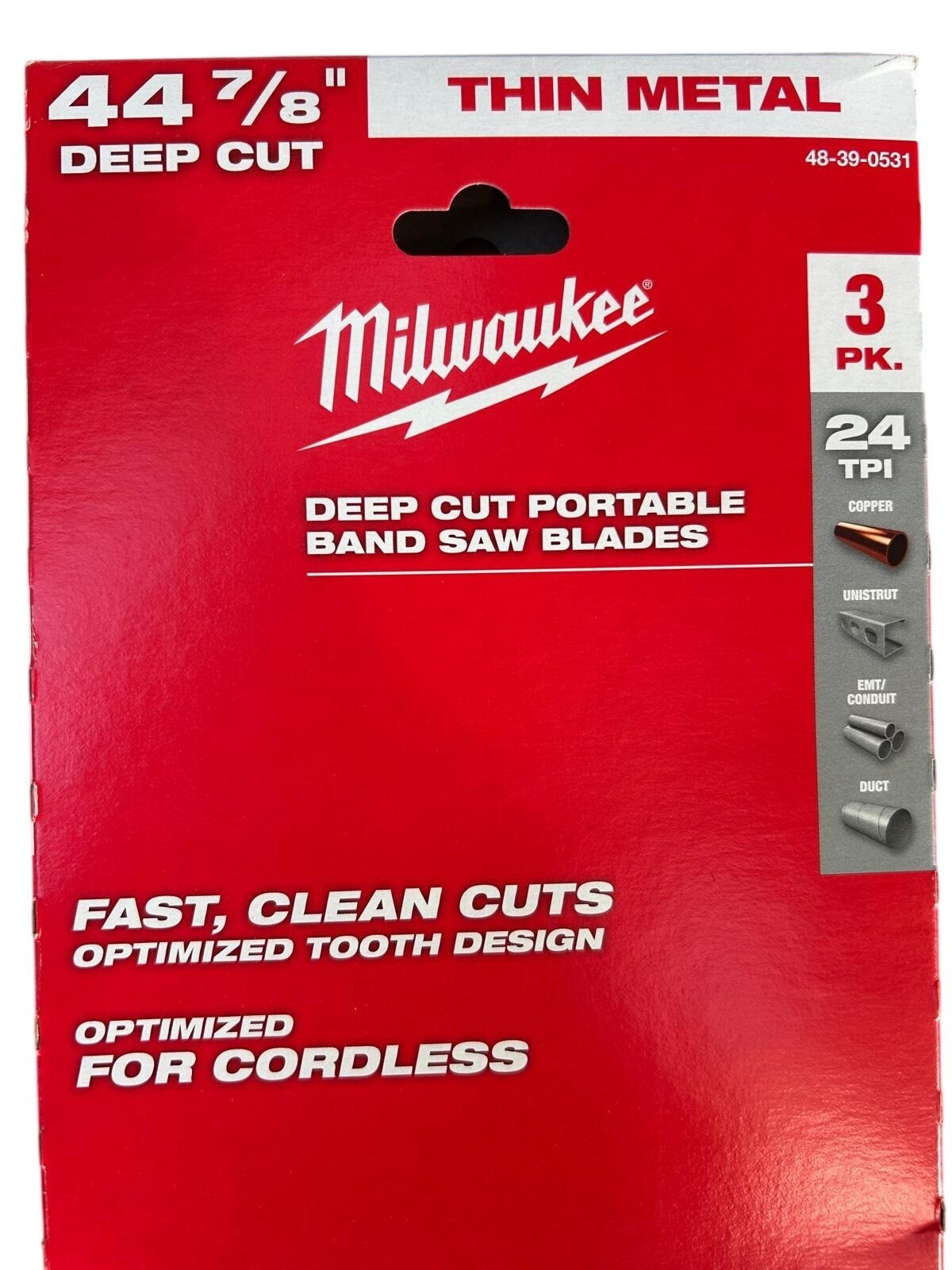 Milwaukee 44-7/8″ 24 TPI Standard Deep Cut Portable Band Saw Blade (3 PK) 48-39-