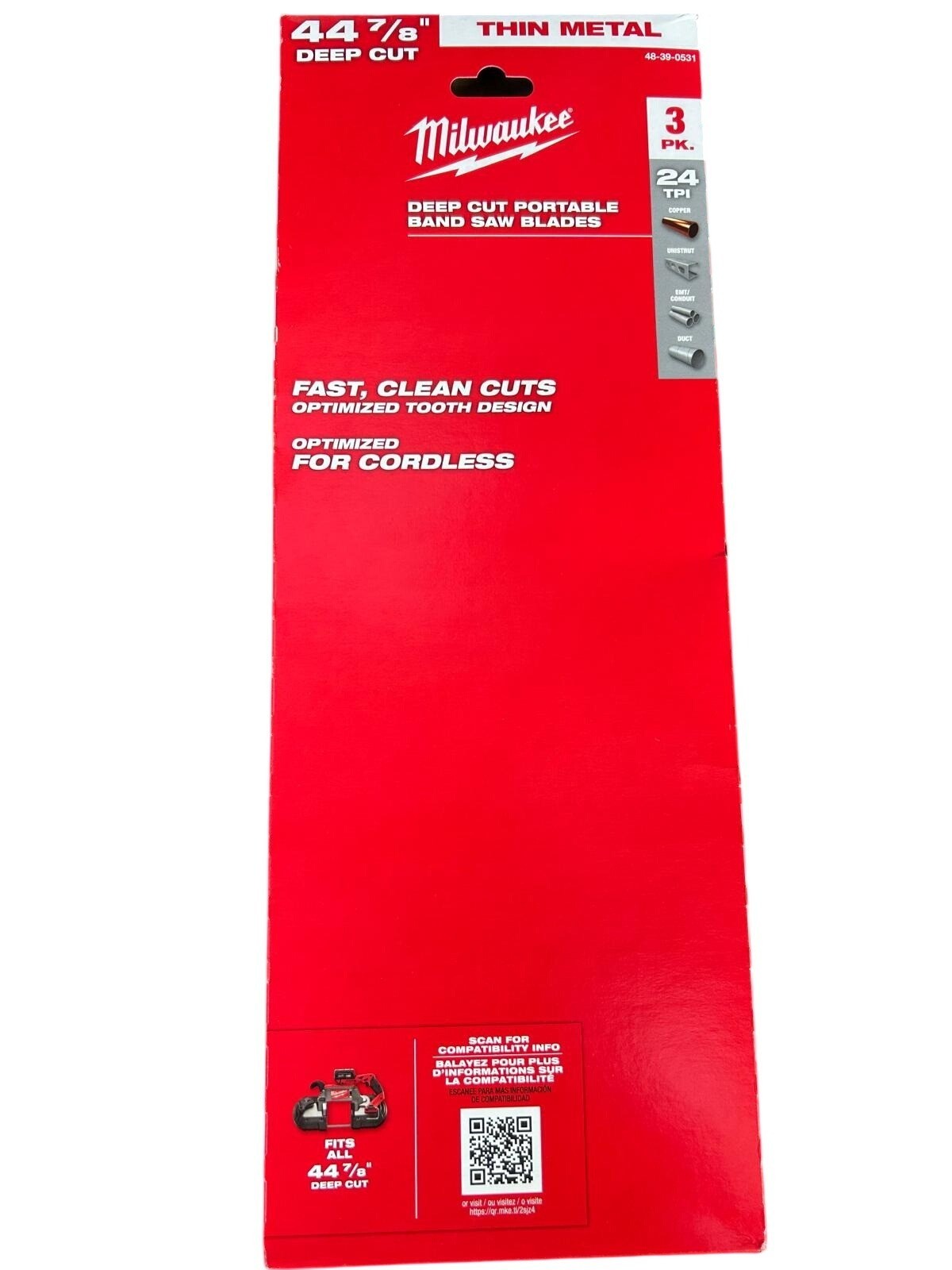 Milwaukee 44-7/8″ 24 TPI Standard Deep Cut Portable Band Saw Blade (3 PK) 48-39-