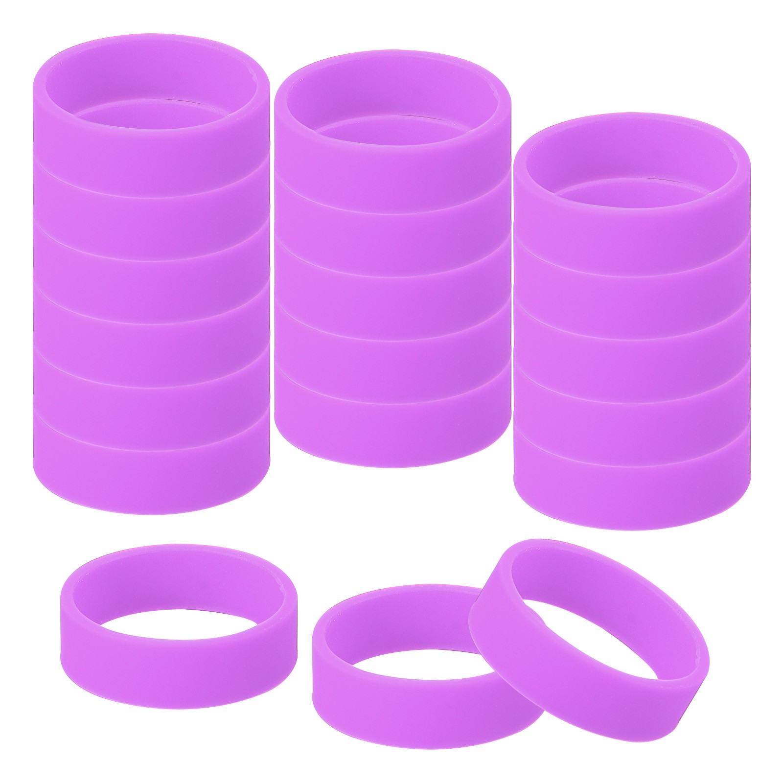 30Pcs 0.8 x 0.28 Inch Tiny Silicone Wide Rubber Bands Rings, Luminous Purple