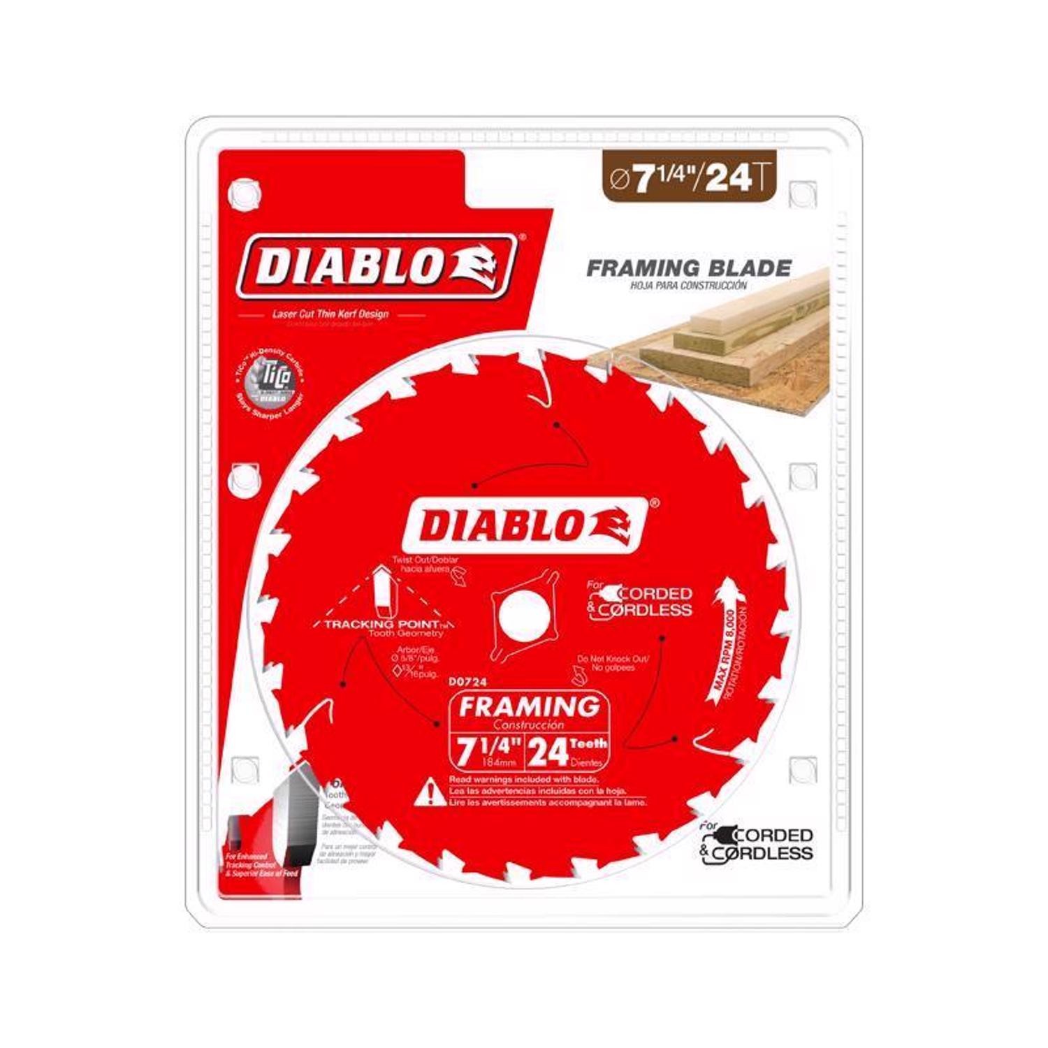 Diablo D0724DA 24-Tooth Framing/Demolition Saw Blade 7-1/4 Dia. in. (Pack of 10)