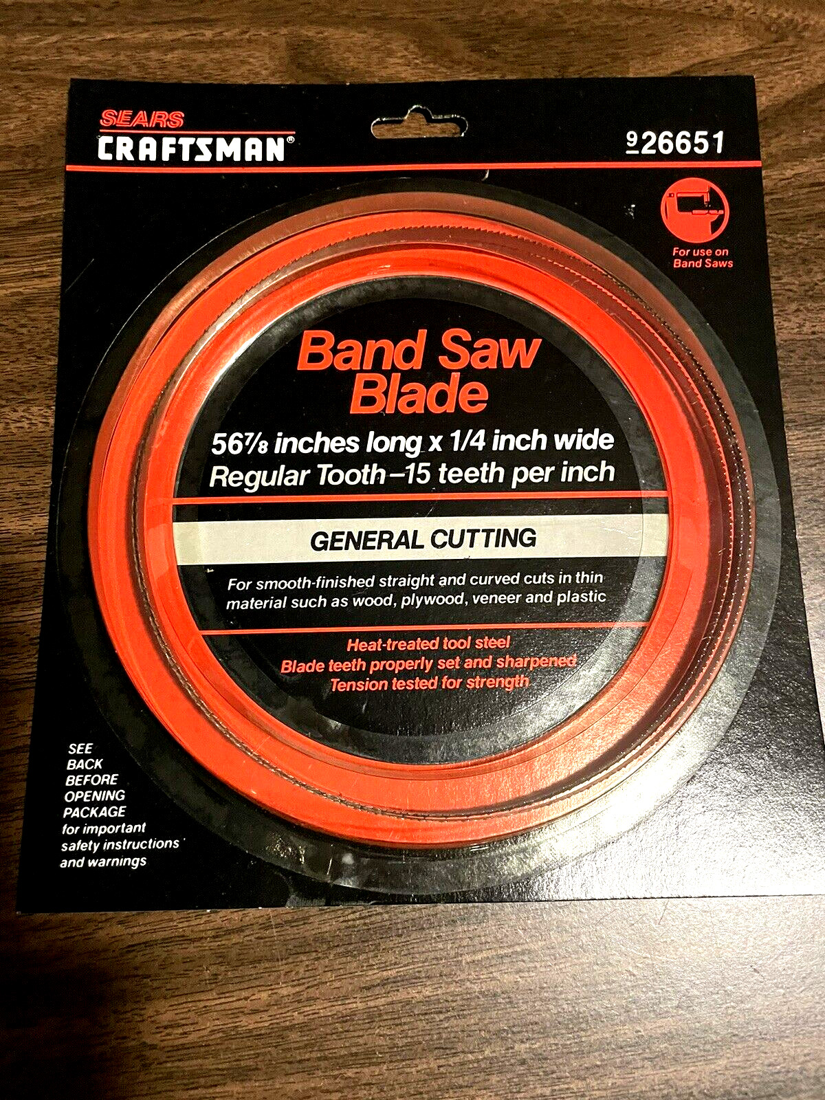 Sears Craftsman General Cutting Band Saw Blade 926651 56 7/8x 1/4” Regular Tooth