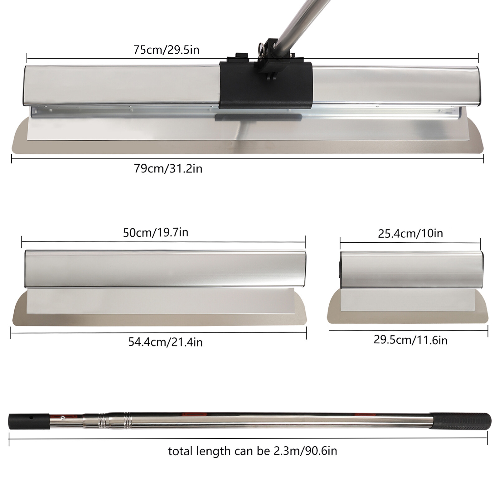 Drywall Skimming Blade Set Blade Combo 12/22/32in 35-80″ Handle Stainless Steel