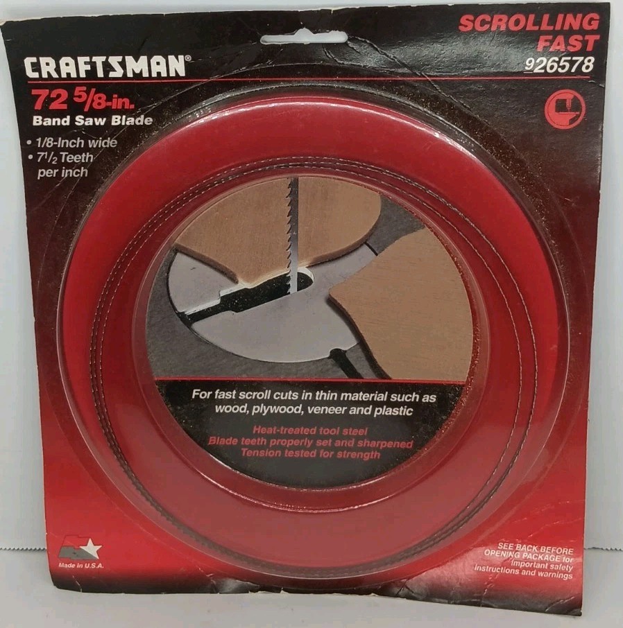 926578 Sears Craftsman 72-5/8″ Band Saw Blade 1/8” Wide 7.5 TPI Fast Scrolling