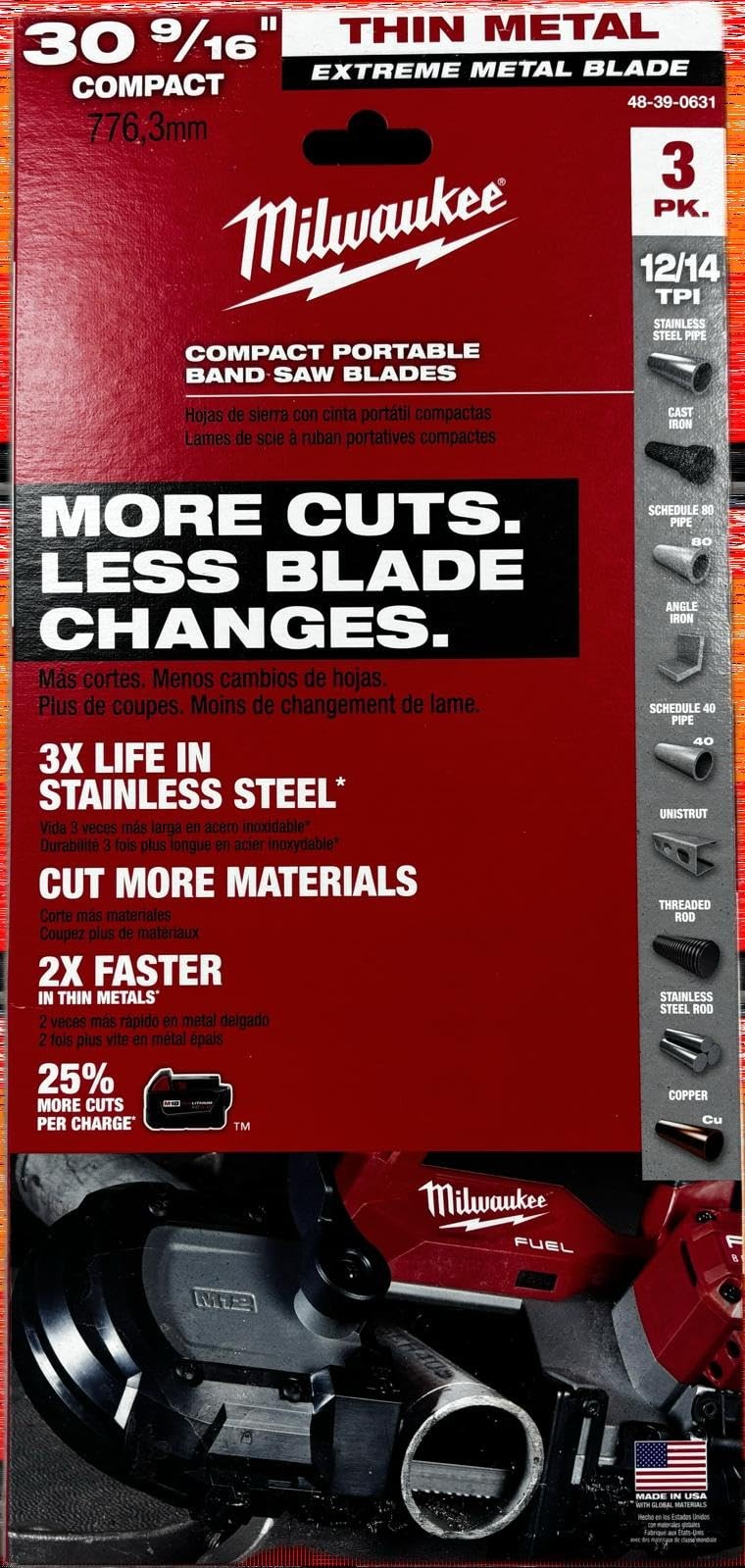 Milwaukee 48-39-0631 30-9/16″ 12/14 TPI Compact Extreme Thick Metal Band Saw