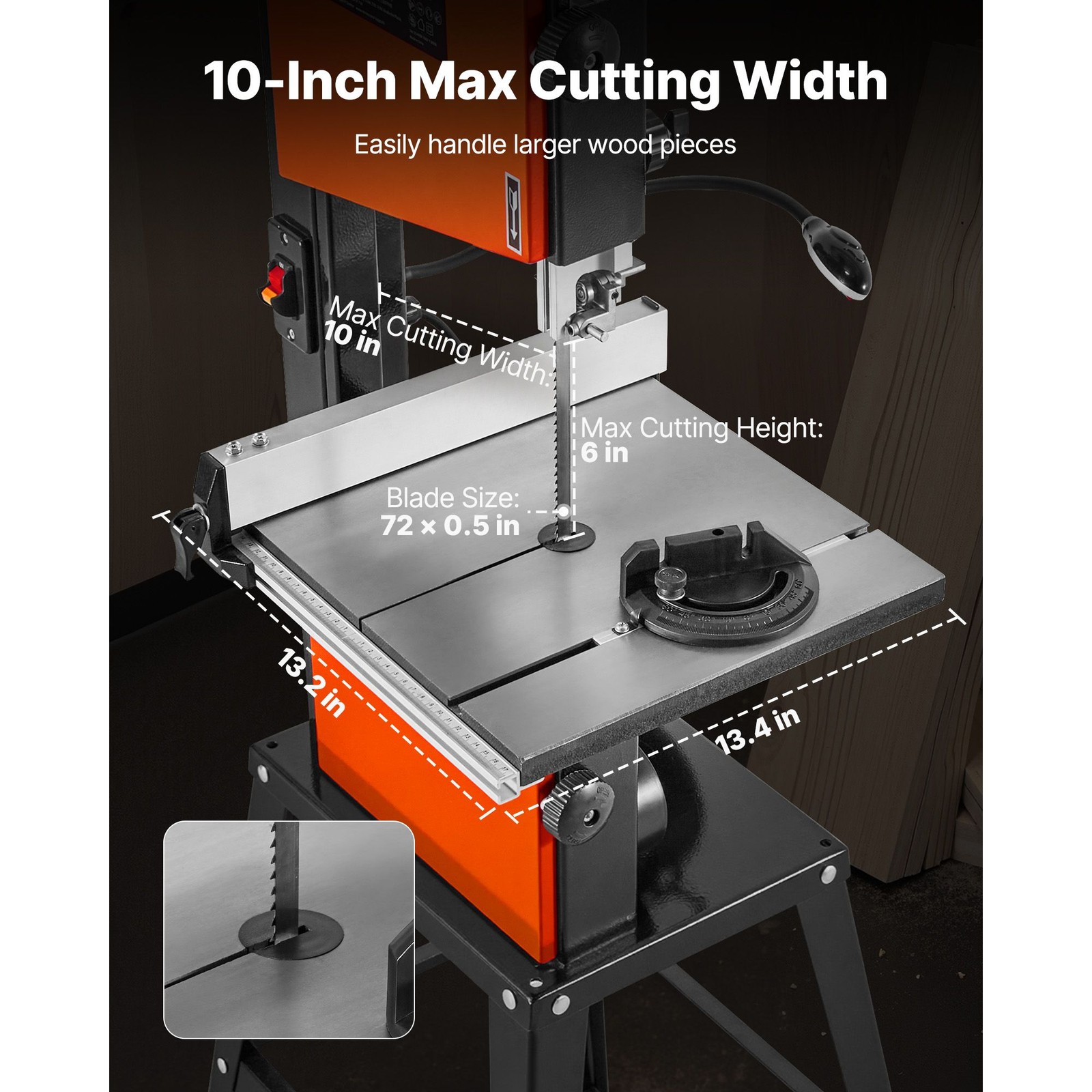 10 – Inch Two – Speed Benchtop Band Saw with Stand, 373W, 6 in Cut Height, Cast