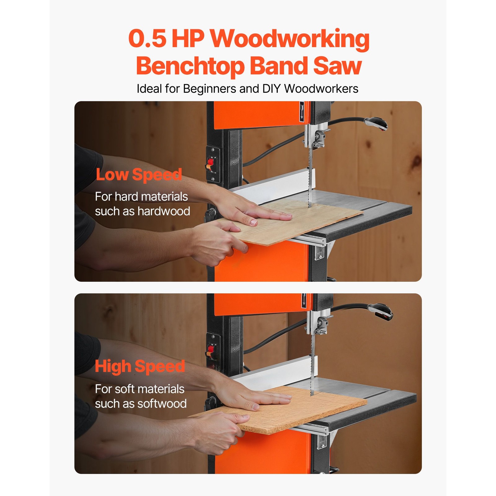 10 – Inch Two – Speed Benchtop Band Saw with Stand, 373W, 6 in Cut Height, Cast