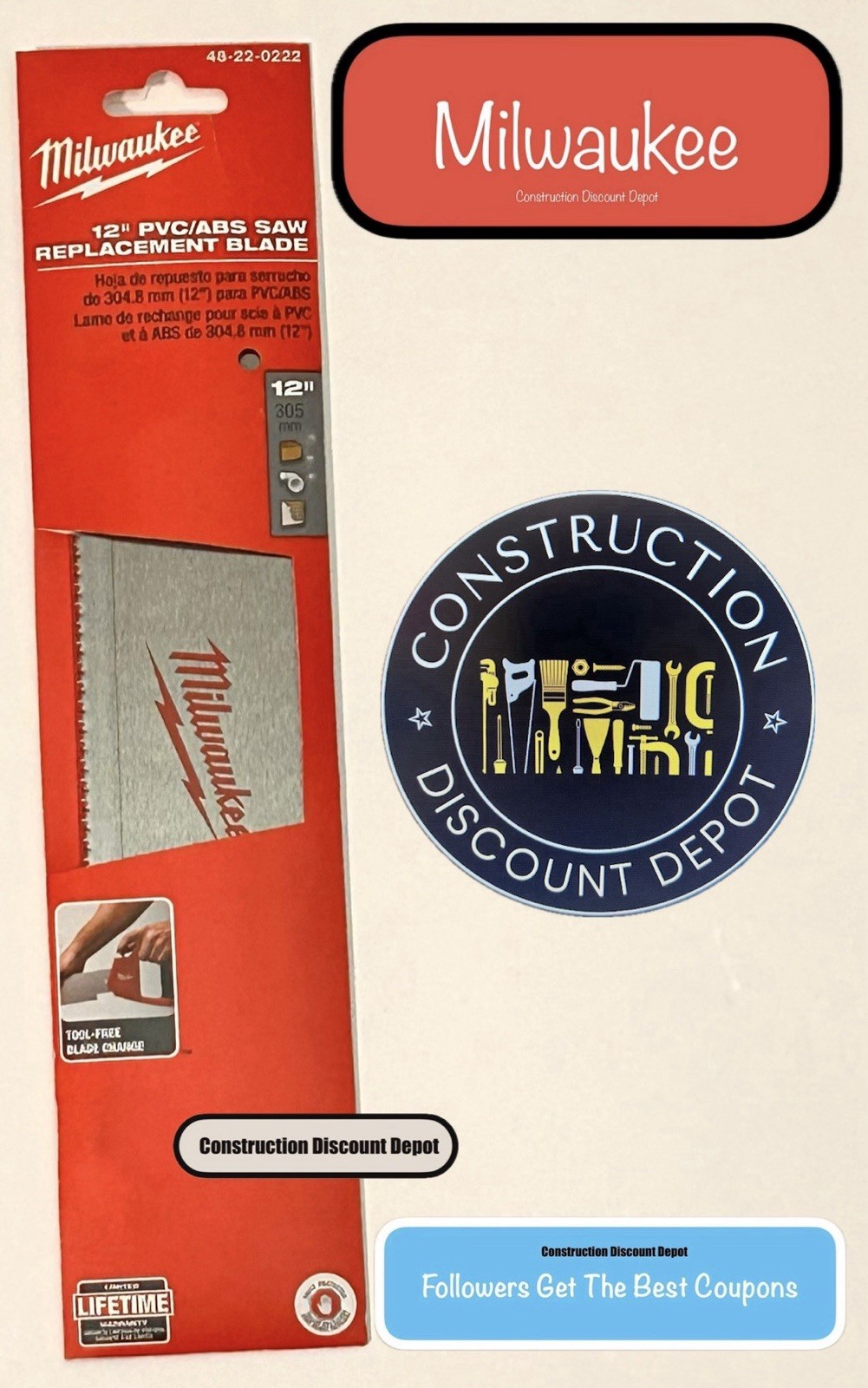 Milwaukee Tool 48-22-0222 12″ Pvc/Abs Saw Replacement Blade