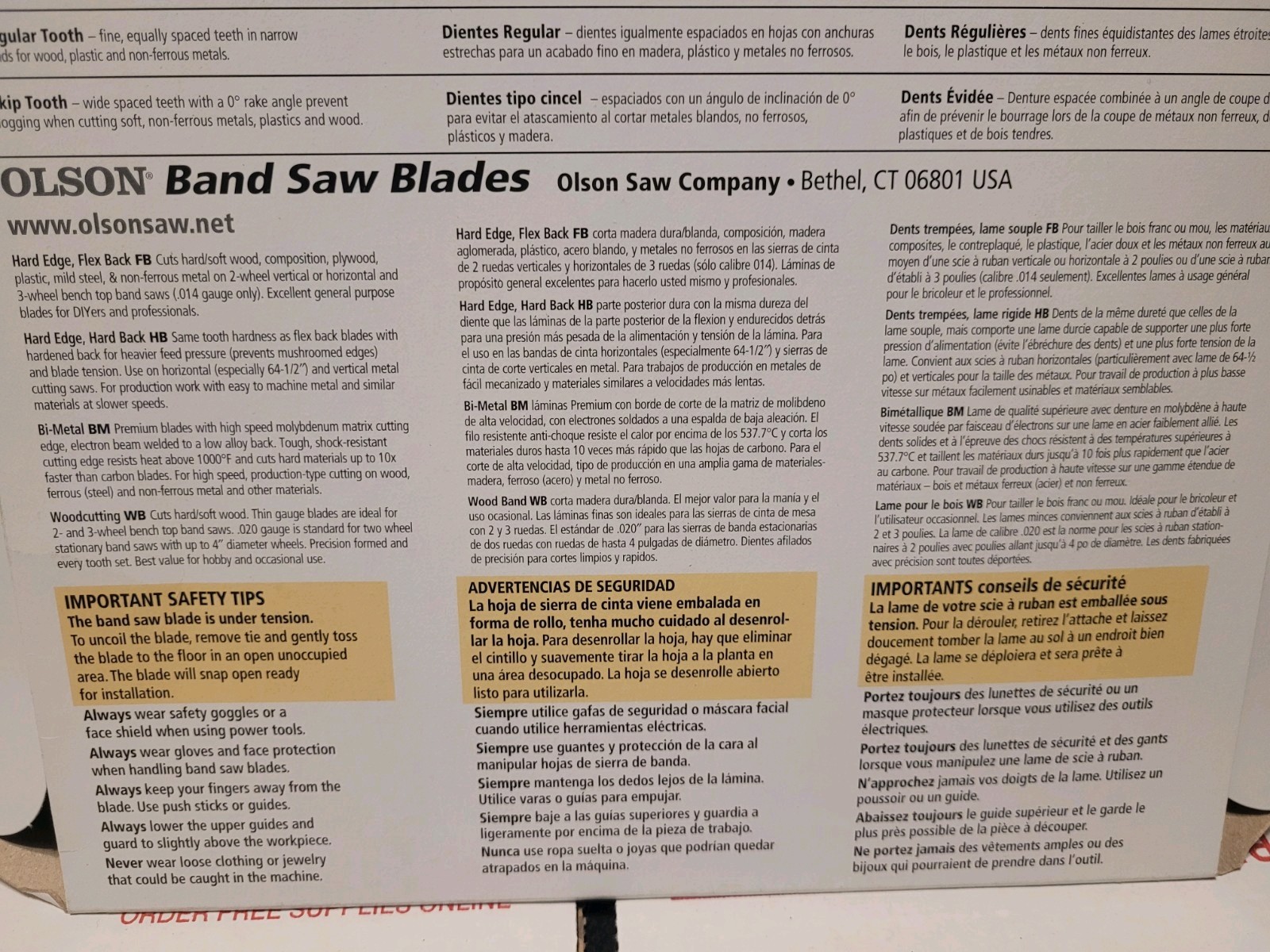 Olson 70-1/2 In. x 3/16 In. 10 TPI Regular Flex Back Band Saw Blade