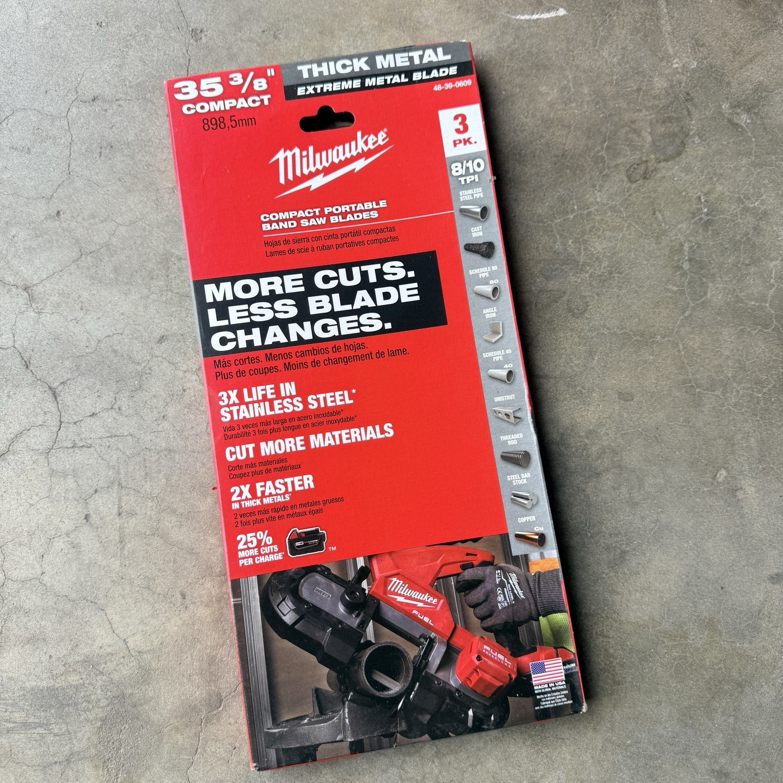 Milwaukee 48-39-0609 35-3/8″ Bandsaw Blades 8-10 TPI Extreme Cut Compact 3PK