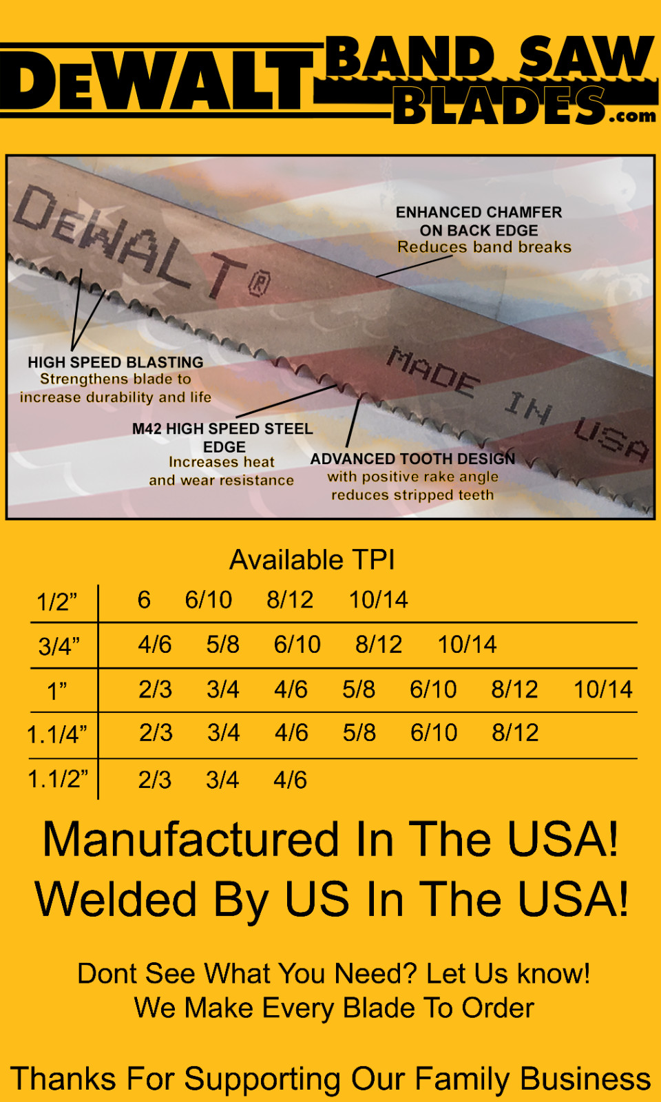(141″) 11′-9″ x 1/2″ x .025 x 6/10 DeWalt M42 Bi-Metal Band Saw Blade 1 Pcs