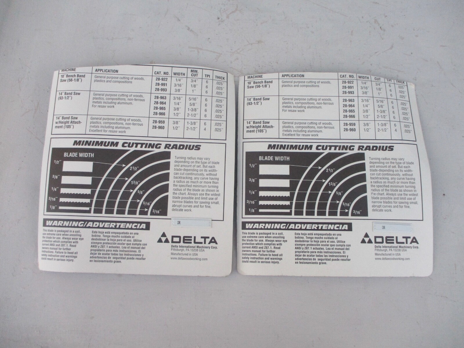 2 Delta Platinum Pro Premium Band Saw Blades Cat. No. 28-991 NEW in Package