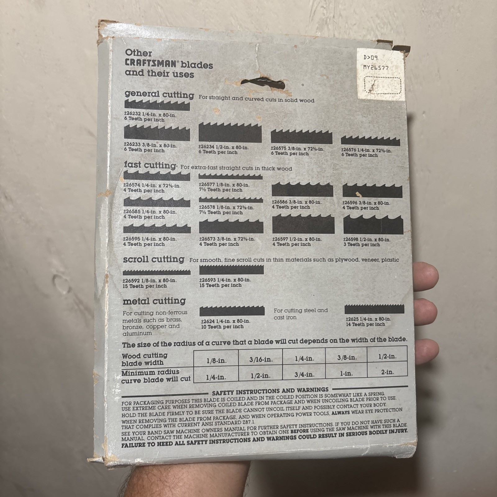 Craftsman Wood Cutting Band Saw Blade 9-26677 1/8”x80″ 7.5TPI Fast Cut NEW NOS