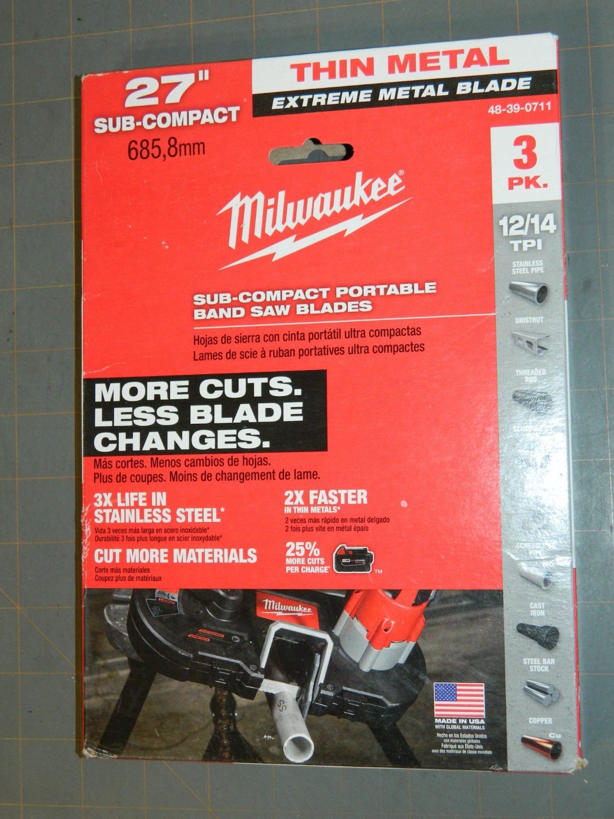 3 Pack Box Milwaukee 48-39-0711 27″ 12/14 TPI Extreme Thin Metal Bandsaw Blades