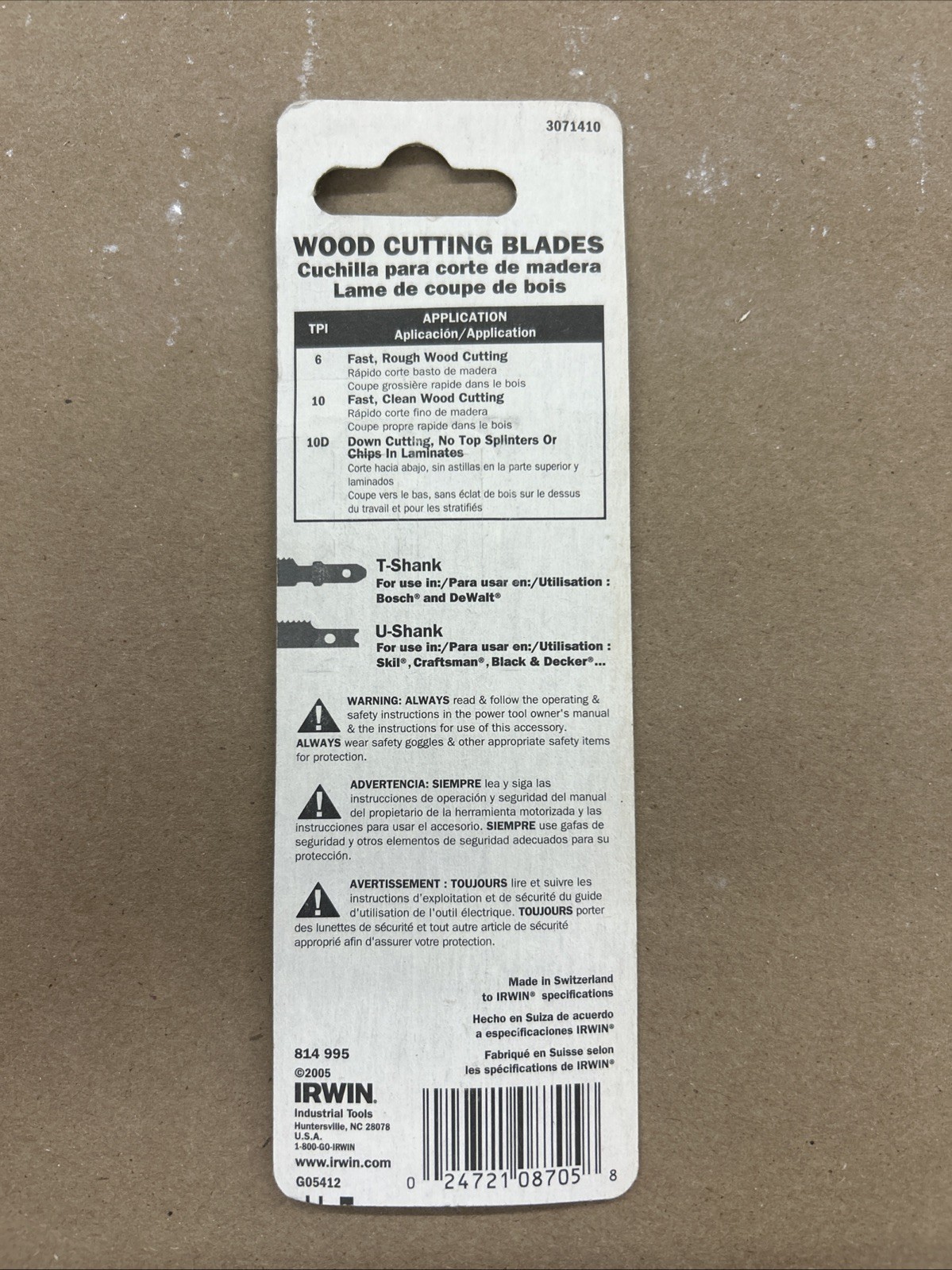 Irwin 3071410 10 TPI Carbon Steel Milled U-Shank Jig Saw Blade 4 L in.
