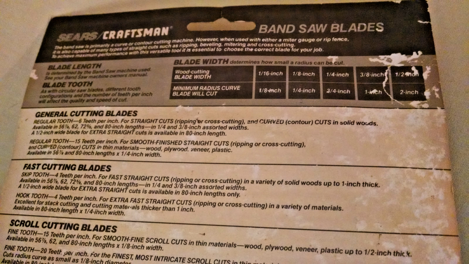 Band Saw Blade Craftsman 926651 General Cutting Regular Tooth 15 p/in 56 7/8″