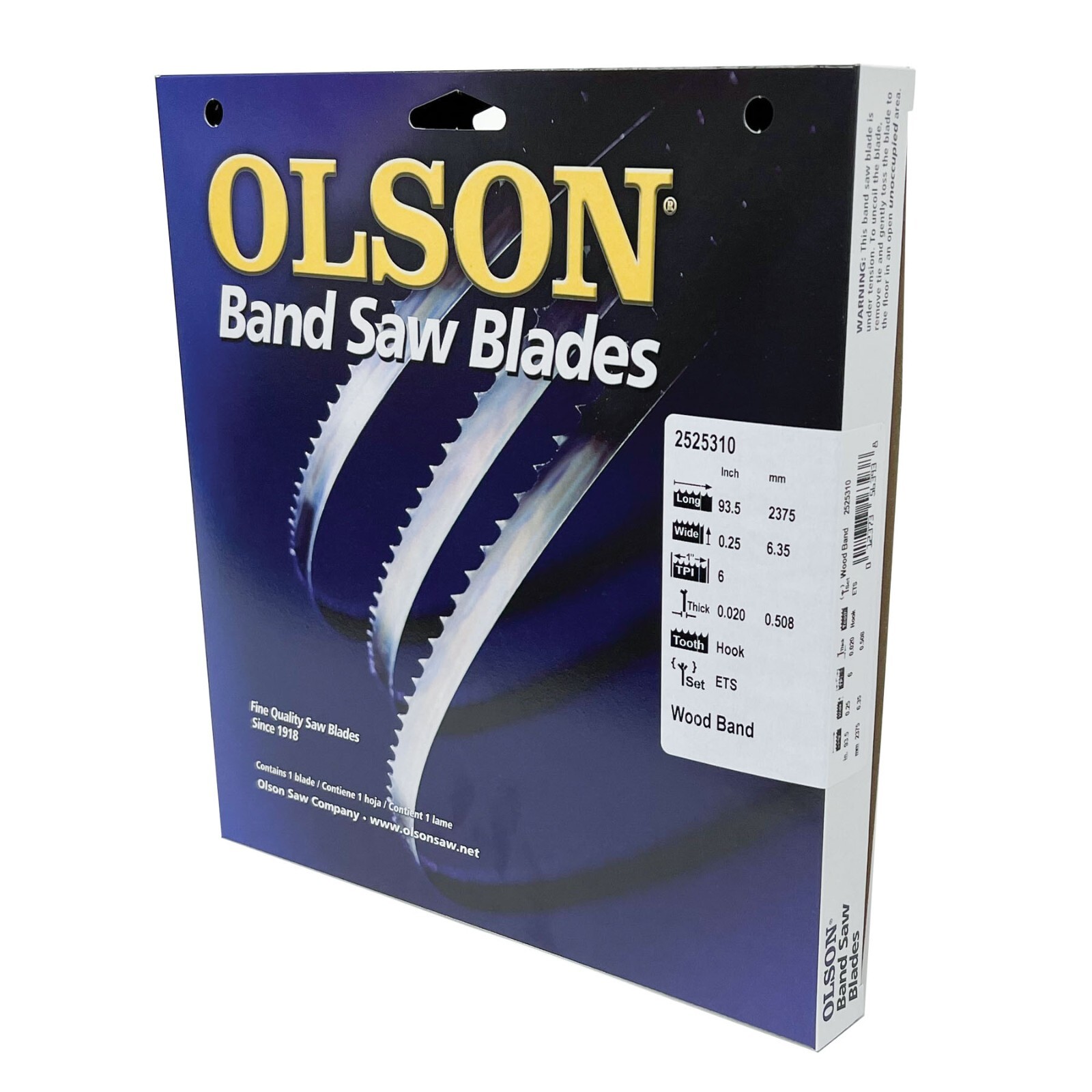 Olson 63-1/2″ Long Wood Band Band Saw Blade 1/4 w x .20 Thick 6TPI Hook Tooth