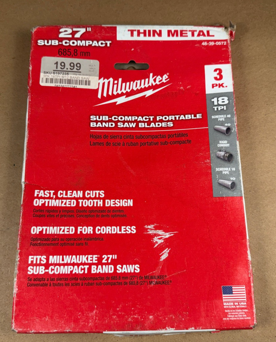 Milwaukee USA 48-39-0572 Sub-Compact 27-Inch 18-TPI Portable Band Saw Blade 3pk