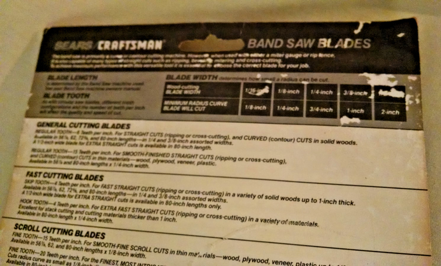 Band Saw Blade Craftsman 926650 Scroll Cutting Fine Tooth 15 p/in 56 7/8″ Sears