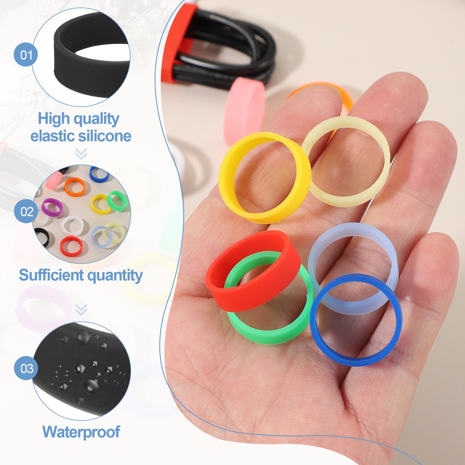 30Pcs 0.8 x 0.28 Inch Silicone Wide Rubber Bands for Fashion Accessory, Black