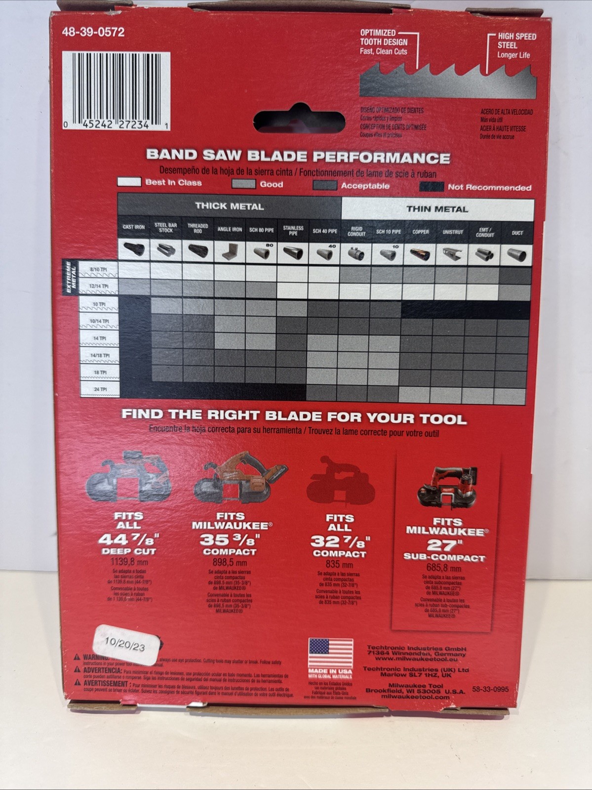 27″ x 1/2″ 18T Milwaukee 48-39-0572 Sub-Compact Portable Band Saw Blade 3 Pk