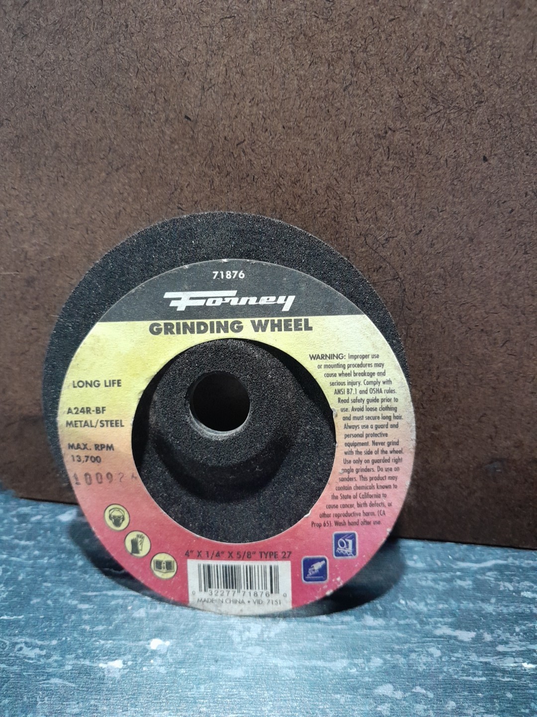 Forney 71876 Aluminum Oxide 13,700 rpm 4 Dia. in. Grinding Wheel 1/4 in. Thick