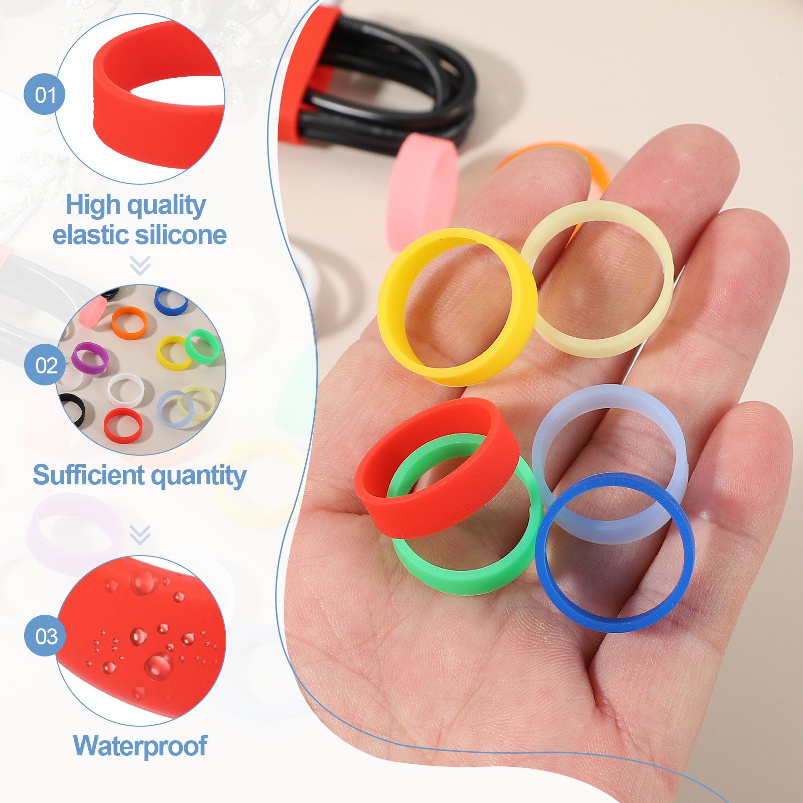 30Pcs 0.8″ x 0.28″ Silicone Wide Rubber Bands Red/Orange/Yellow/Green/Dark Blue