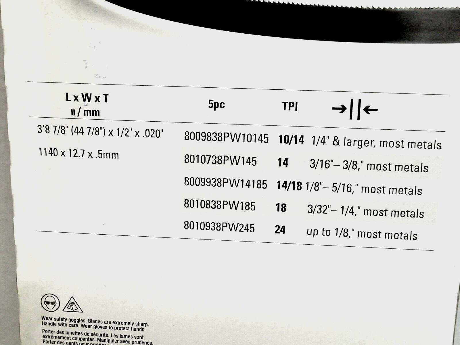 44-7/8″ x 1/2 x 24 TPI Band Saw Blade Lenox Wolf-band 8010938PW245 Pack of 5