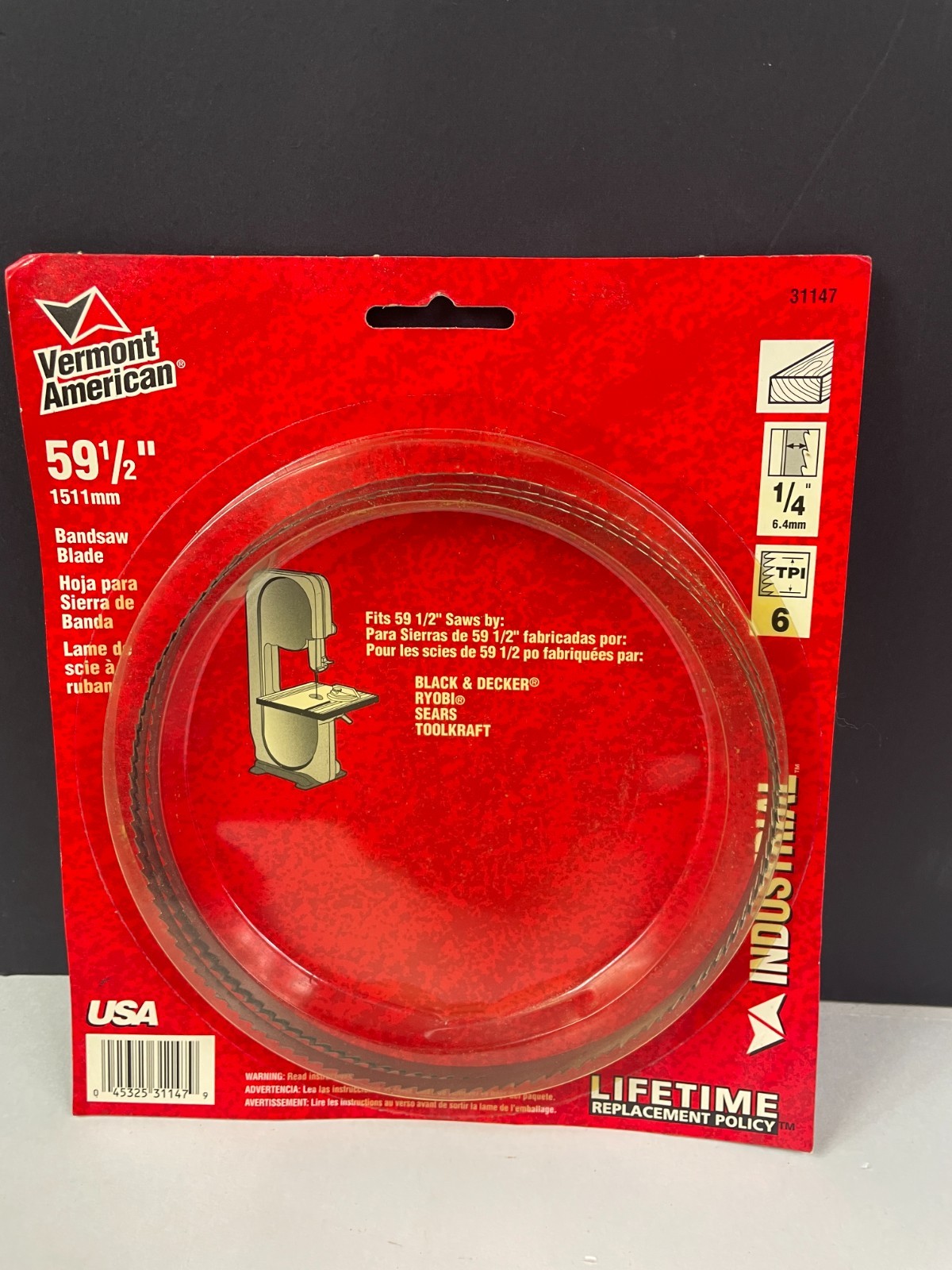 NOS 59 1/2 Vermont American Band Saw Blade 1/4” .012” – 6 TPI 31147