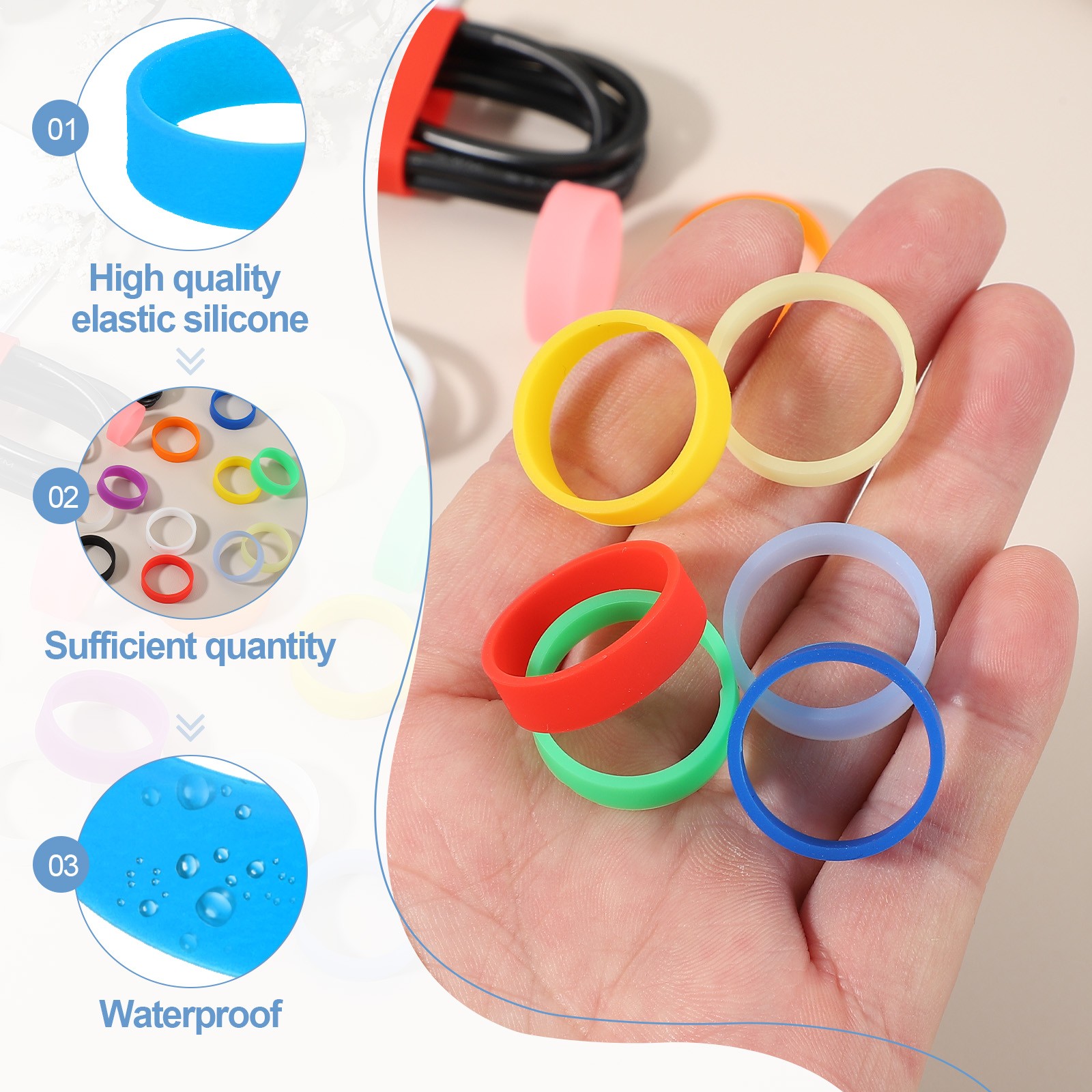 30Pcs 0.8″ x 0.28″ Silicone Rubber Bands, Azure Blue/Purple/Black/White/Pink