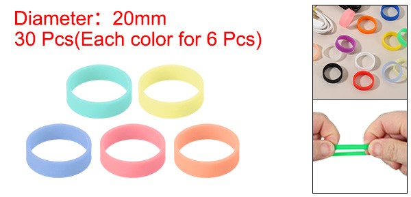 30Pcs 0.8″ x 0.28″ Tiny Silicone Wide Rubber Bands Rings Luminous Multi-color