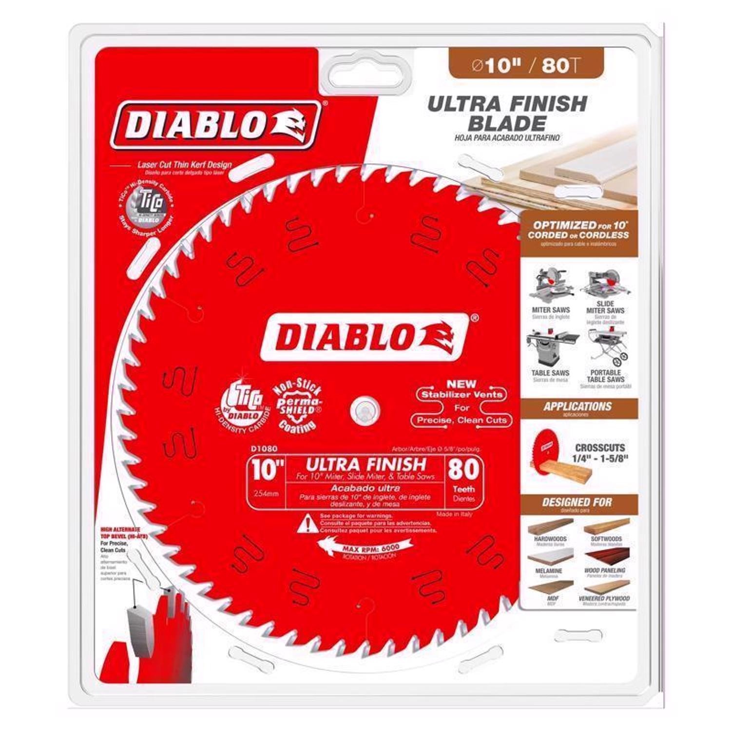 Diablo 10 in.D X 5/8 in. TiCo Hi-Density Carbide Circular Saw Blade 80 teeth 1pk