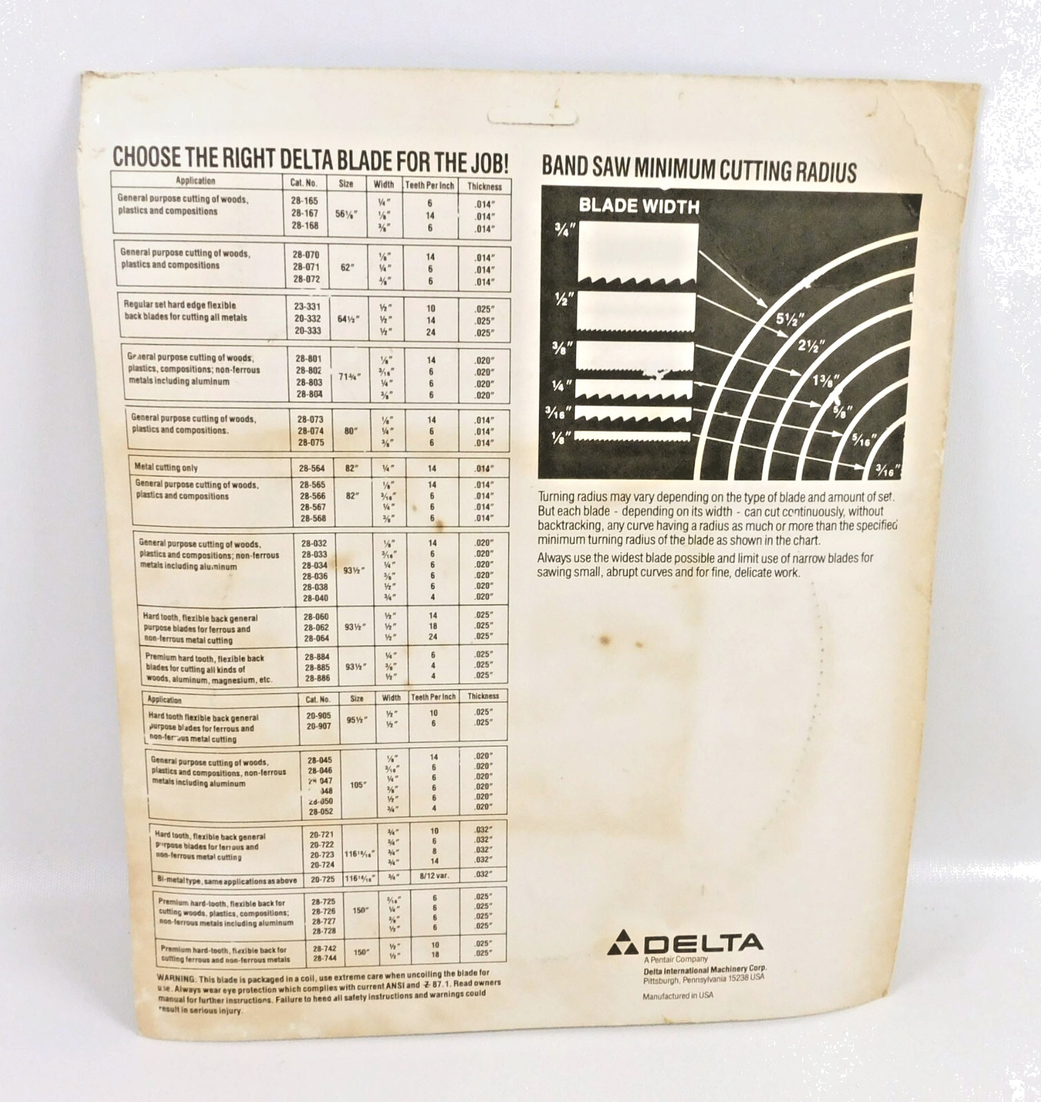 Delta 28-074 Band Saw Blade 80” 1/4 Inch 6 TPI for Wood Cutting USA