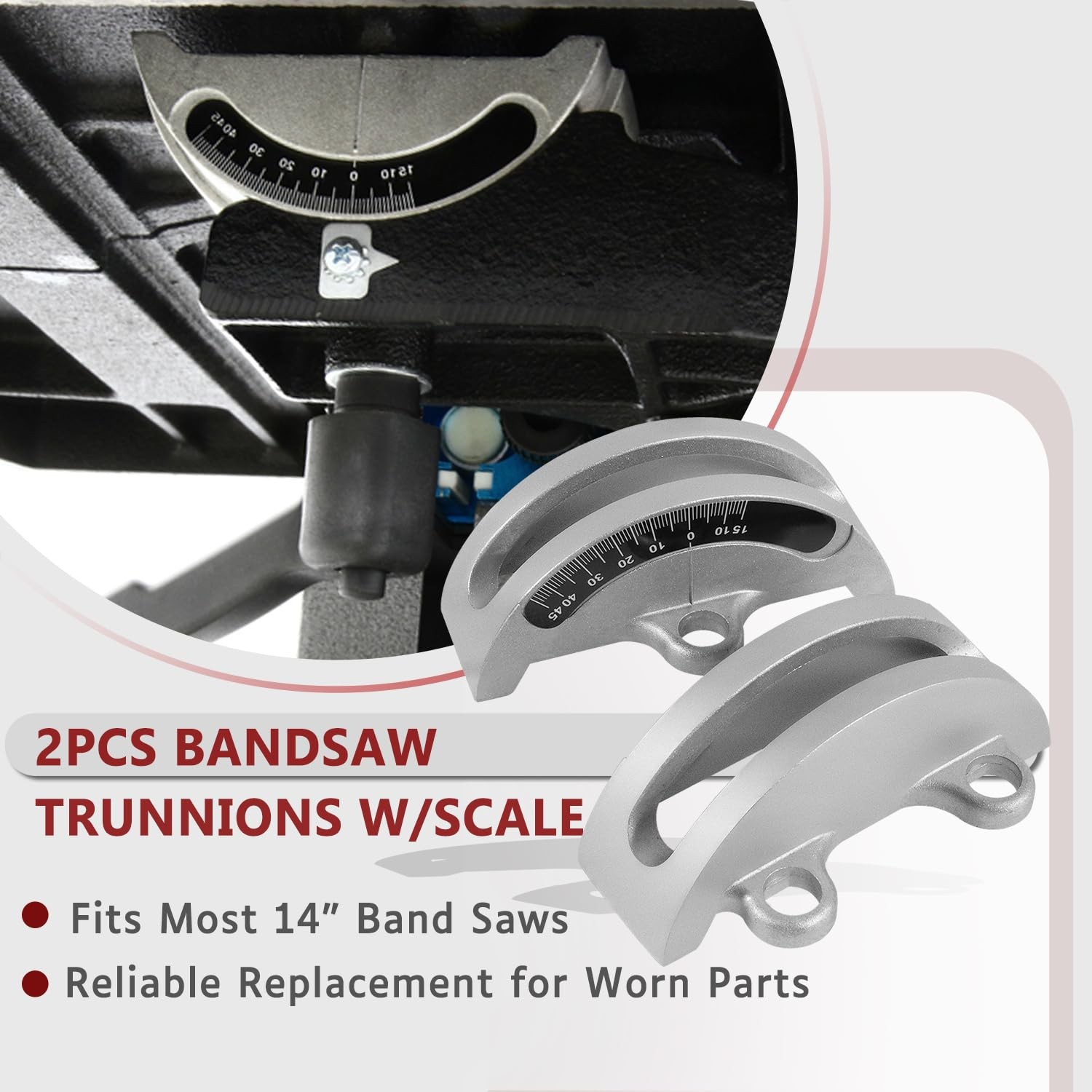 2-Pack Bandsaw Trunnions with Scale, Fit For 14″ Standard Bandsaws, Silver