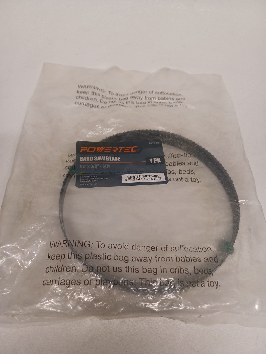 POWERTEC Band Saw Blade 62″ x 3/8″ x 6 TPI Bandsaw High Carbon Steel (13133)