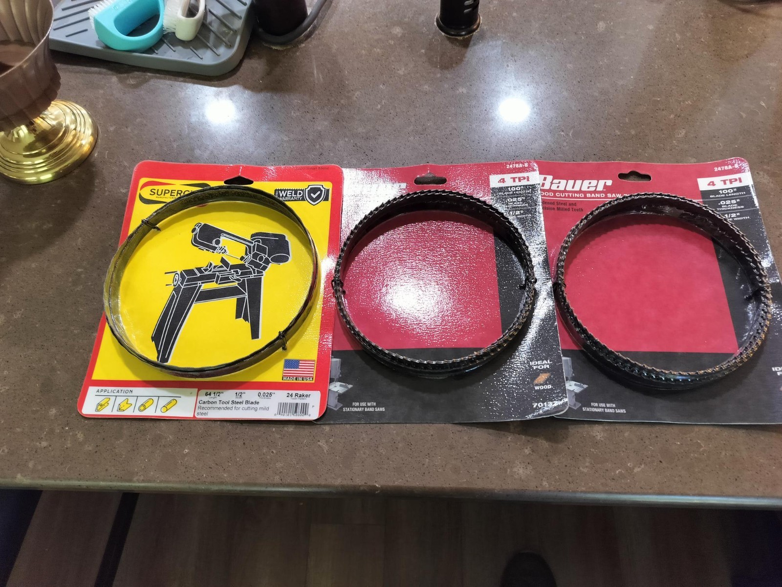 Band Saw Blades Lot (3) – Bauer 100″ Wood + Supercut 64‑1/2″ Metal – New