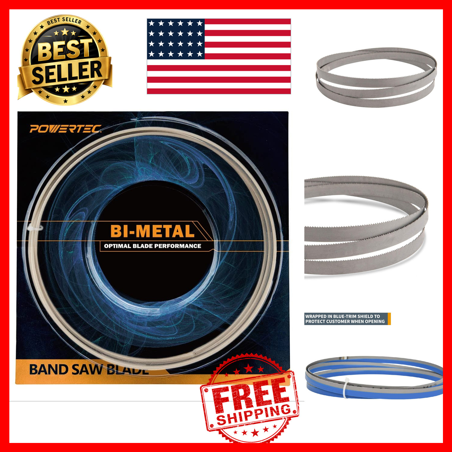 POWERTEC 60 Inch Bi-Metal Bandsaw Blades 1/2 x 14 TPI Non-Ferrous Metal Cutting