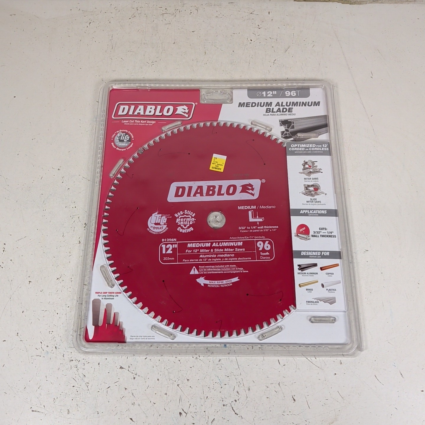 DIABLO D1296N 12″ 96-Tooth Non-Ferrous Metals/Plastics Circular Saw Blade