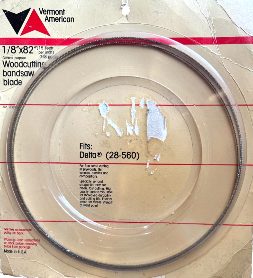 Band Saw Blade Vermont American 31282 Wood Cutting 1/8″ x 82″ x 15 TPI -NOS