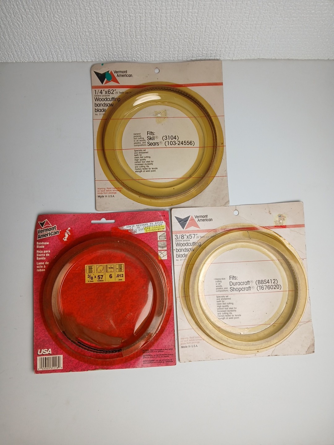 NOS Vermont American Lot of 3 Bandsaw Blades 6TPI 1/4″x62″, 3/8″x57″, 3/8″x57″