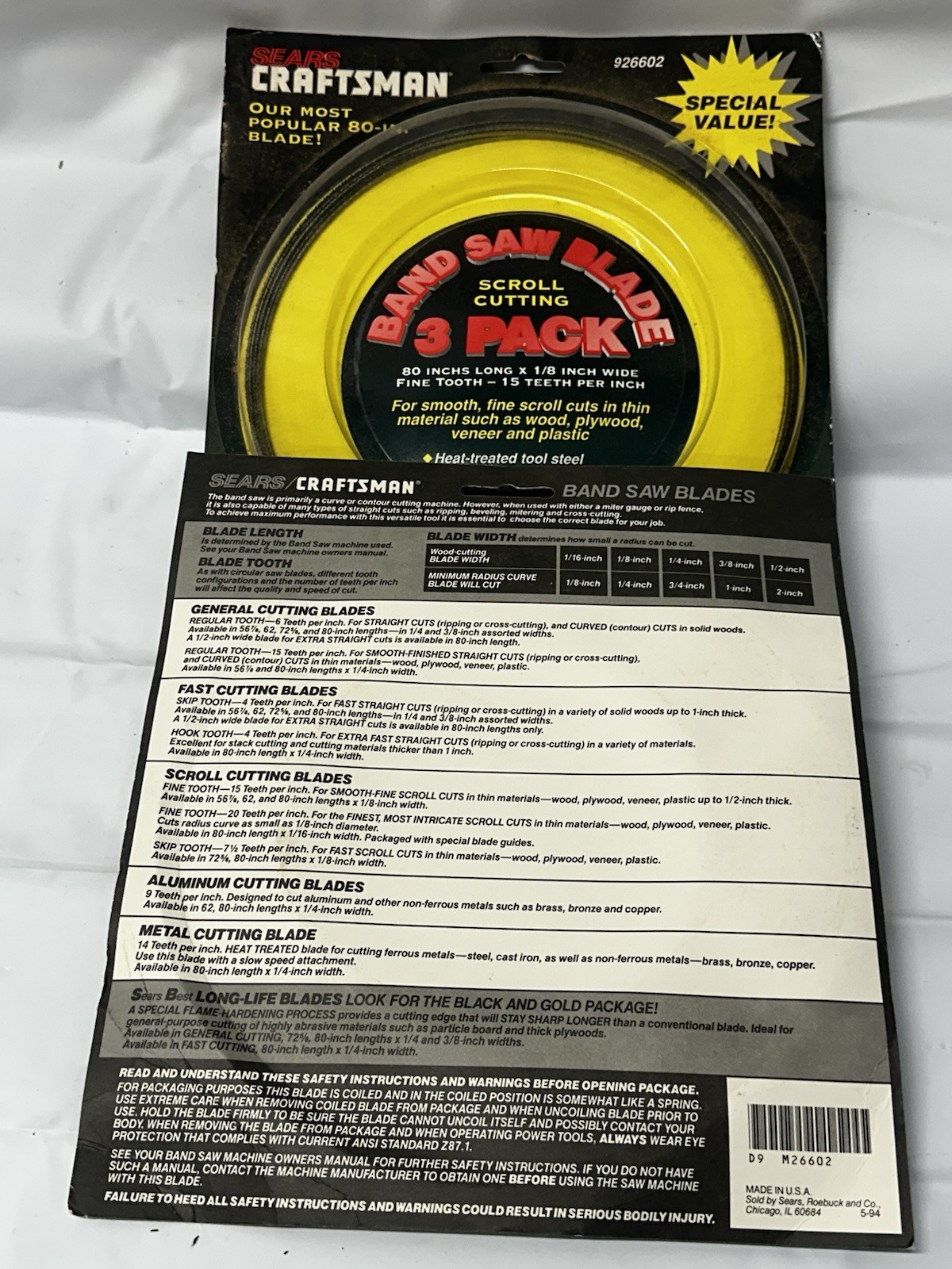 2- Sears Craftsman 926603 56 7/8″ Scroll Cutting Band Saw Blade 3 Pack NOS New