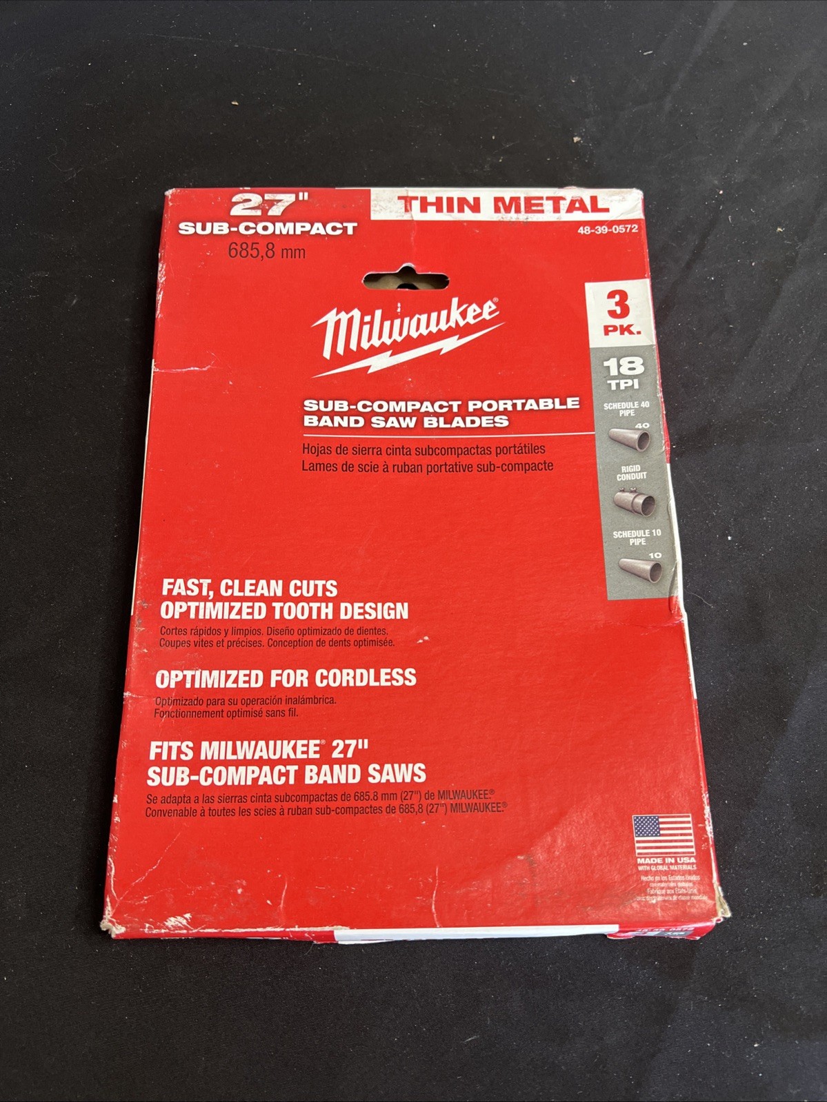 27″ x 1/2″ 18T Milwaukee 48-39-0572 Sub-Compact Portable Band Saw Blade 3 Pk
